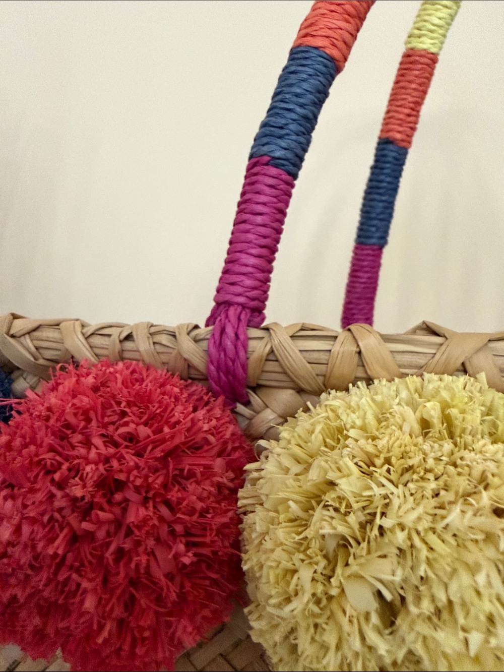 INC International Concepts Multicolor Pom Straw Tote - Picture 2 of 6